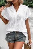 Hollow Jacquard V-Neck Loose Short Sleeved Shirt