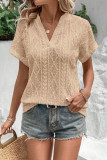 Hollow Jacquard V-Neck Loose Short Sleeved Shirt