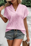 Hollow Jacquard V-Neck Loose Short Sleeved Shirt