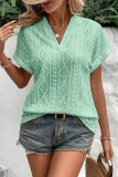 Hollow Jacquard V-Neck Loose Short Sleeved Shirt