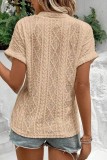 Hollow Jacquard V-Neck Loose Short Sleeved Shirt