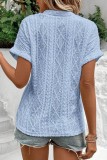 Hollow Jacquard V-Neck Loose Short Sleeved Shirt