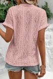 Hollow Jacquard V-Neck Loose Short Sleeved Shirt