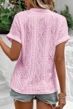 Hollow Jacquard V-Neck Loose Short Sleeved Shirt