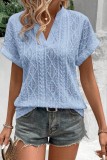 Hollow Jacquard V-Neck Loose Short Sleeved Shirt