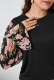 Large Lantern Sleeve Rose Print Shirt