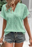 Hollow Jacquard V-Neck Loose Short Sleeved Shirt