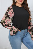 Large Lantern Sleeve Rose Print Shirt