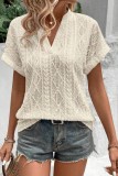 Hollow Jacquard V-Neck Loose Short Sleeved Shirt