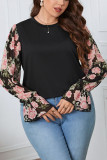 Large Lantern Sleeve Rose Print Shirt
