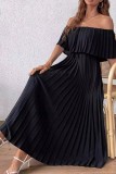 Plus Size One Shoulder Pleated Short Sleeve Dress