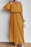 Plus Size One Shoulder Pleated Short Sleeve Dress