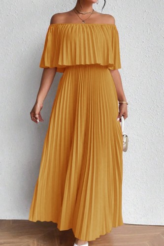 Plus Size One Shoulder Pleated Short Sleeve Dress