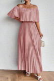 Plus Size One Shoulder Pleated Short Sleeve Dress