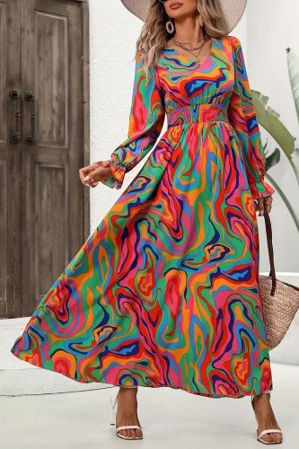 V-Neck Floral Print Ruffle Edge Dress