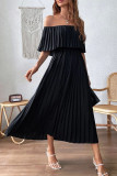 Plus Size One Shoulder Pleated Short Sleeve Dress