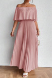 Plus Size One Shoulder Pleated Short Sleeve Dress