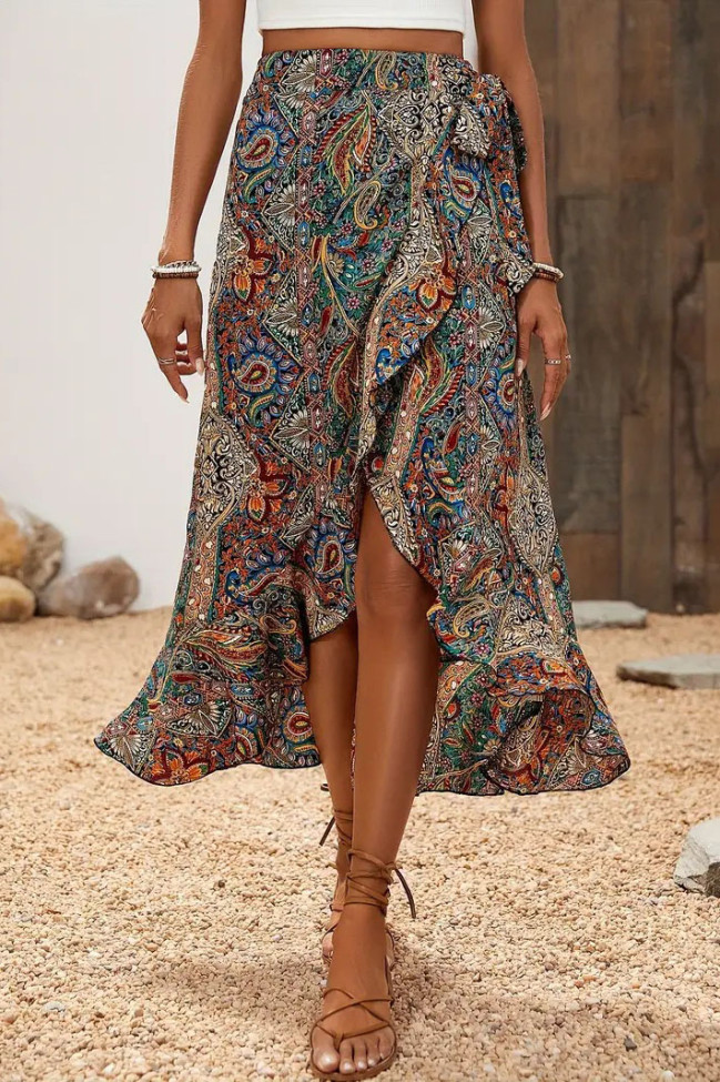 Bohemian Ruffled High Waisted Short Skirt