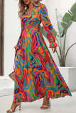 V-Neck Floral Print Ruffle Edge Dress