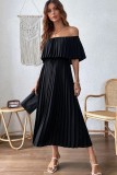 Plus Size One Shoulder Pleated Short Sleeve Dress