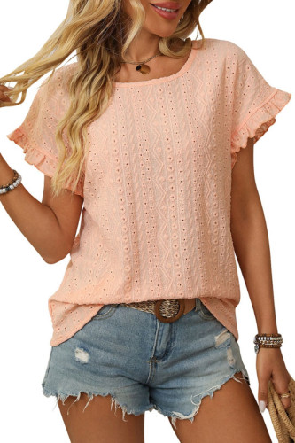 Round Neck Lotus Leaf Short Sleeved T-Shirt