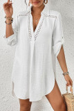 V-Neck Hollow Lace Irregular Shirt Cover