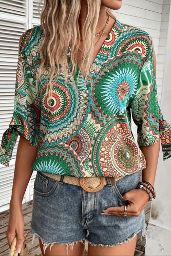 Beach Short Sleeved Printed V-Neck Shirt