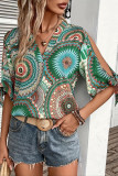 Beach Short Sleeved Printed V-Neck Shirt