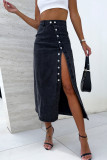 High Waisted Button Irregular Slit Denim Skirt