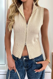 Cardigan Zipper Lapel Solid Color Sleeveless Sweater