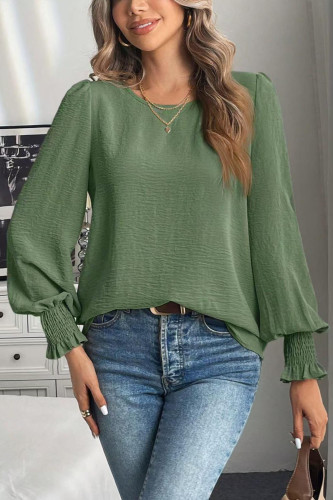 Round Neck Ruffled Long Sleeved Shirt