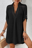 V-Neck Hollow Lace Irregular Shirt Cover