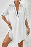 V-Neck Hollow Lace Irregular Shirt Cover