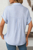 Loose Short Sleeved Pocket Casual Striped Shirt