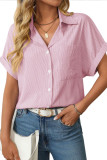 Loose Short Sleeved Pocket Casual Striped Shirt