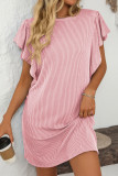 Twisted Stripe Ruffle Sleeve Round Neck Mini Dress