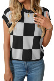 Short Sleeved Round Neck Knitted Checkerboard Sweater