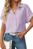 Loose Short Sleeved Pocket Casual Striped Shirt