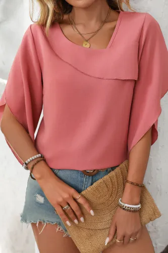 V-Neck Floral Bud Sleeve Chiffon Shirt