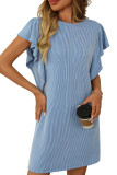 Twisted Stripe Ruffle Sleeve Round Neck Mini Dress