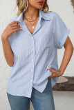 Loose Short Sleeved Pocket Casual Striped Shirt