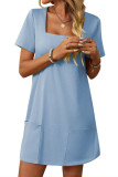 Square Neck Short Sleeved Pocket Dress