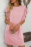 Twisted Stripe Ruffle Sleeve Round Neck Mini Dress