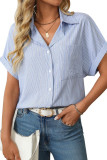 Loose Short Sleeved Pocket Casual Striped Shirt