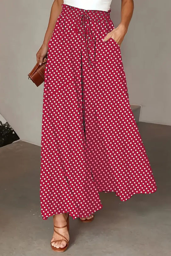 Wave Dot Printed Wide Leg Pants