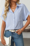Loose Short Sleeved Pocket Casual Striped Shirt