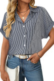 Loose Short Sleeved Pocket Casual Striped Shirt