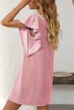 Twisted Stripe Ruffle Sleeve Round Neck Mini Dress