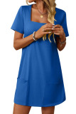 Square Neck Short Sleeved Pocket Dress
