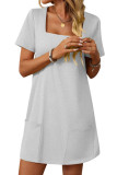 Square Neck Short Sleeved Pocket Dress